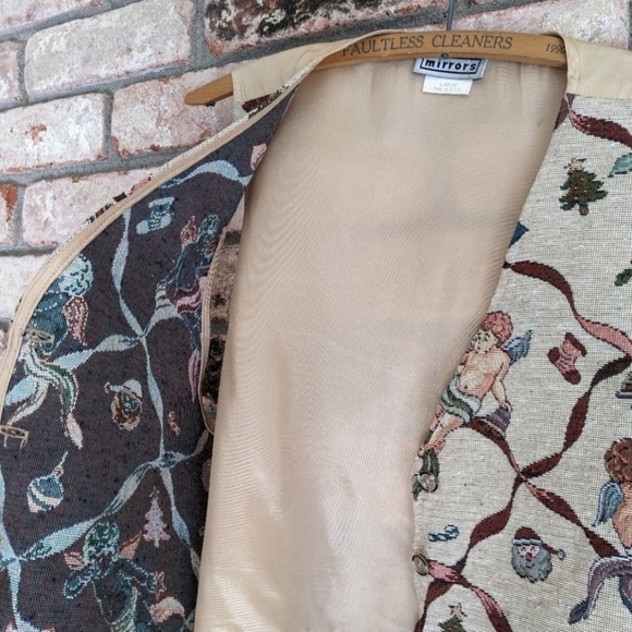 👼 Vintage Cross Stitch Christmas Vest Angels and Santas Vintage L, fits like 6 - Picture 6 of 9